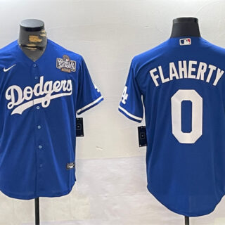 Men's Los Angeles Dodgers #0 Jack Flaherty Royal 2024 World Series Cool Base Stitched Baseball Jersey