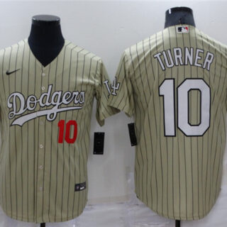 Men's Los Angeles Dodgers #10 Justin Turner Cream Throwback Stitched Baseball Jersey