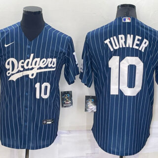 Men's Los Angeles Dodgers #10 Justin Turner Navy Cool Base Stitched Baseball Jersey