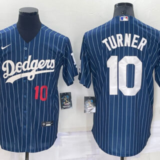 Men's Los Angeles Dodgers #10 Justin Turner Navy Cool Base Stitched Baseball Jerseys