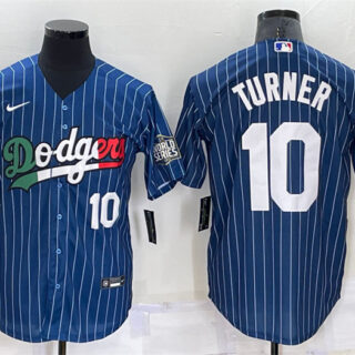 Men's Los Angeles Dodgers #10 Justin Turner Navy Mexico Cool Base Stitched Baseball Jersey