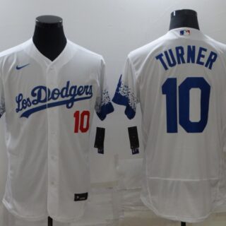 Men's Los Angeles Dodgers #10 Justin Turner White 2021 City Connect Flex Base Stitched Jersey