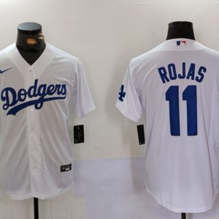 Men's Los Angeles Dodgers #11 Miguel Rojas White Cool Base Stitched Baseball Jersey