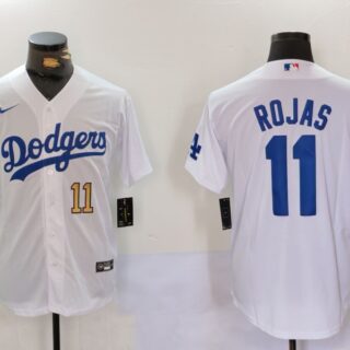 Men's Los Angeles Dodgers #11 Miguel Rojas White Cool Base Stitched Baseball Jerseys