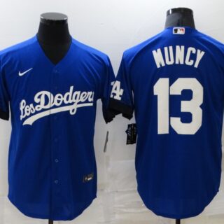 Men's Los Angeles Dodgers #13 Max Muncy Blue 2021 City Connect Cool Base Stitched Jersey