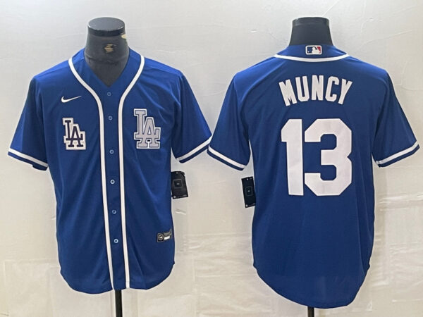 Men's Los Angeles Dodgers #13 Max Muncy Blue Cool Base Stitched Baseball Jersey