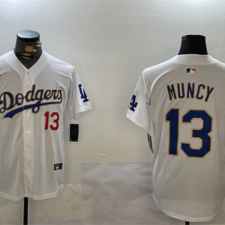 Men's Los Angeles Dodgers #13 Max Muncy White Gold Home Limited Stitched Baseball Jersey