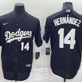 Men's Los Angeles Dodgers #14 Kike Hernandez Black Cool Base Stitched Jersey