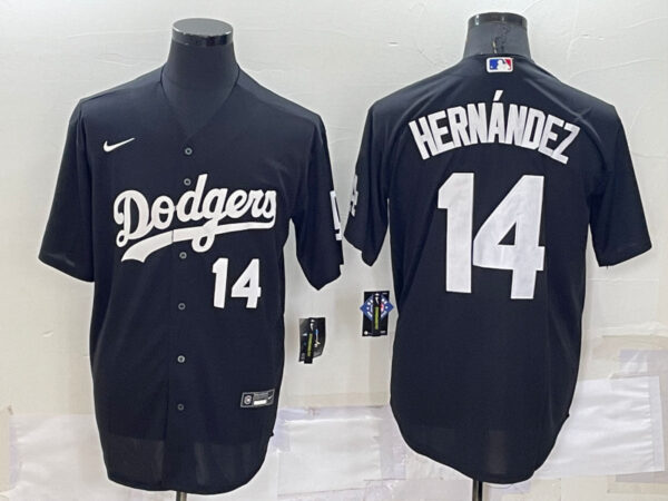 Men's Los Angeles Dodgers #14 Kike Hernandez Black Cool Base Stitched Jersey
