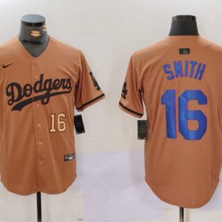Men's Los Angeles Dodgers #16 Will Smith Brown Cool Base Stitched Baseball Jerseys