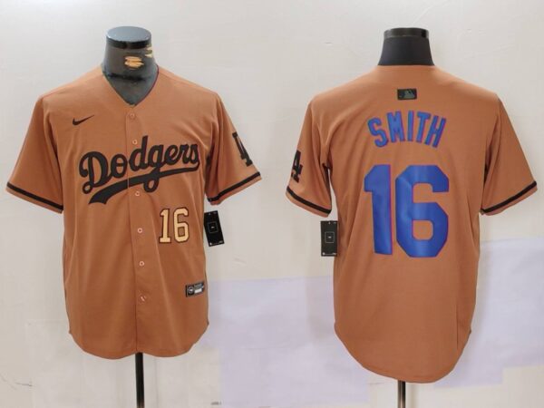 Men's Los Angeles Dodgers #16 Will Smith Brown Cool Base Stitched Baseball Jerseys