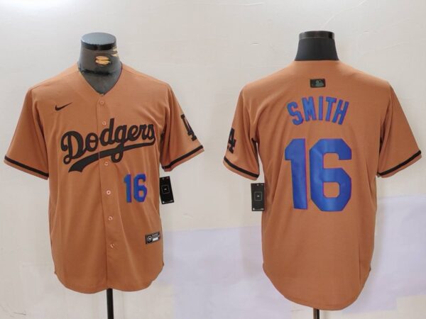 Men's Los Angeles Dodgers #16 Will Smith Brown Cool Base Stitched Baseball Jerseys