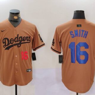Men's Los Angeles Dodgers #16 Will Smith Brown Cool Base Stitched Baseball Jerseys