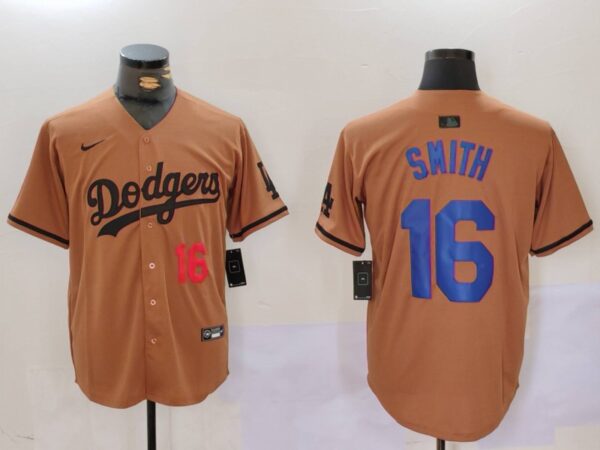 Men's Los Angeles Dodgers #16 Will Smith Brown Cool Base Stitched Baseball Jerseys