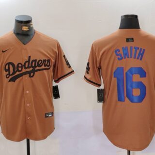 Men's Los Angeles Dodgers #16 Will Smith Brown Cool Base Stitched Baseball Jersey