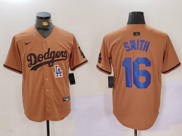 Men's Los Angeles Dodgers #16 Will Smith Brown Cool Base Stitched Baseball Jerseys