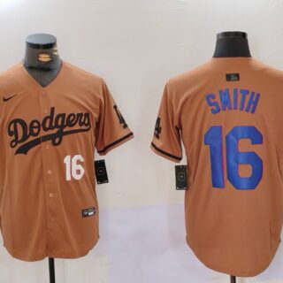 Men's Los Angeles Dodgers #16 Will Smith Brown Cool Base Stitched Baseball Jerseys