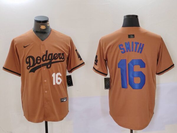 Men's Los Angeles Dodgers #16 Will Smith Brown Cool Base Stitched Baseball Jerseys