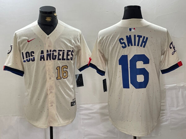 Men's Los Angeles Dodgers #16 Will Smith Cream Stitched Baseball Jerseys