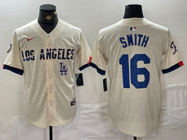 Men's Los Angeles Dodgers #16 Will Smith Cream Stitched Baseball Jerseys