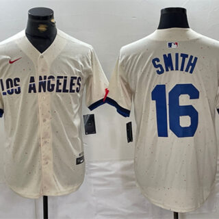 Men's Los Angeles Dodgers #16 Will Smith Cream Stitched Baseball Jersey