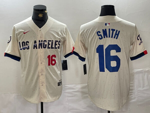 Men's Los Angeles Dodgers #16 Will Smith Cream Stitched Baseball Jerseys