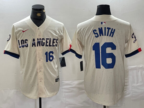 Men's Los Angeles Dodgers #16 Will Smith Cream Stitched Baseball Jerseys