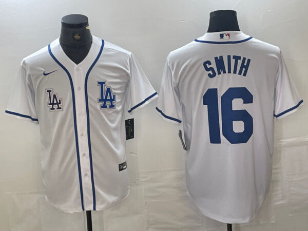 Men's Los Angeles Dodgers #16 Will Smith White Cool Base Stitched Baseball Jersey