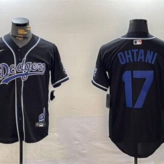 Men's Los Angeles Dodgers #17 Shohei Ohtani Black 2024 World Series Champions Limited Stitched Baseball Jersey