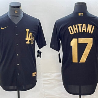 Men's Los Angeles Dodgers #17 Shohei Ohtani Black Cool Base Stitched Baseball Jersey