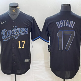 Men's Los Angeles Dodgers #17 Shohei Ohtani Black Cool Base Stitched Baseball Jersey