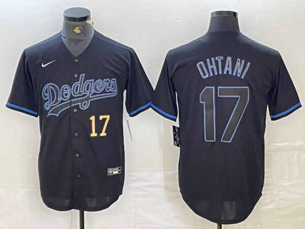 Men's Los Angeles Dodgers #17 Shohei Ohtani Black Cool Base Stitched Baseball Jersey