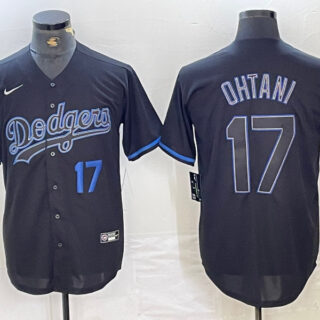 Men's Los Angeles Dodgers #17 Shohei Ohtani Black Cool Base Stitched Baseball Jersey