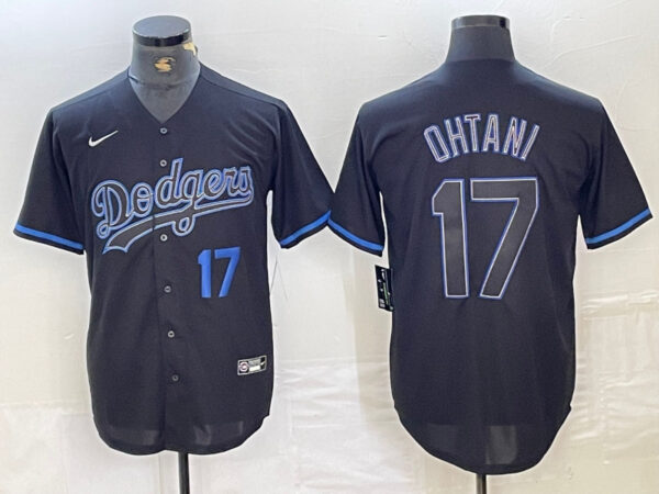 Men's Los Angeles Dodgers #17 Shohei Ohtani Black Cool Base Stitched Baseball Jersey