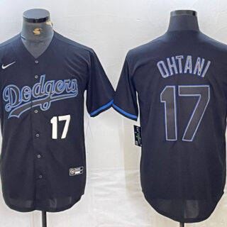 Men's Los Angeles Dodgers #17 Shohei Ohtani Black Cool Base Stitched Baseball Jersey
