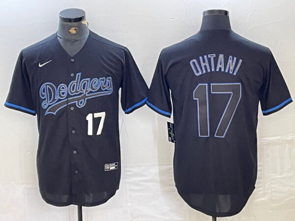 Men's Los Angeles Dodgers #17 Shohei Ohtani Black Cool Base Stitched Baseball Jersey