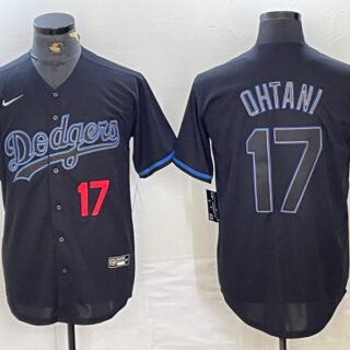 Men's Los Angeles Dodgers #17 Shohei Ohtani Black Cool Base Stitched Baseball Jersey