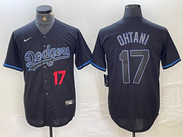 Men's Los Angeles Dodgers #17 Shohei Ohtani Black Cool Base Stitched Baseball Jersey