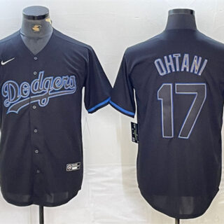 Men's Los Angeles Dodgers #17 Shohei Ohtani Black Cool Base Stitched Baseball Jersey 5