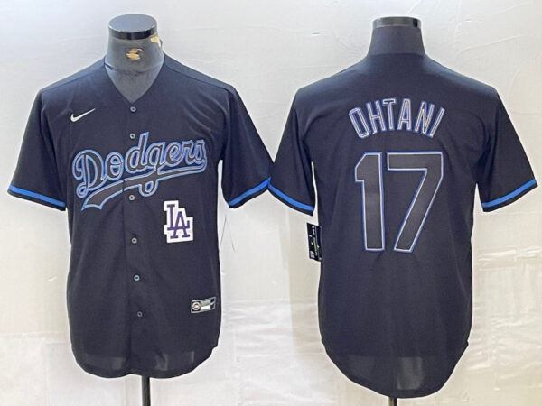 Men's Los Angeles Dodgers #17 Shohei Ohtani Black Cool Base Stitched Baseball Jersey