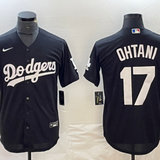 Men's Los Angeles Dodgers #17 Shohei Ohtani Black Cool Base Stitched Jersey