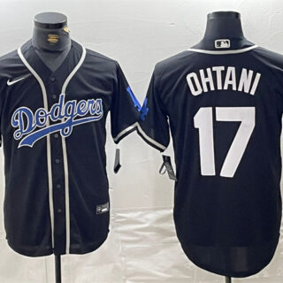 Men's Los Angeles Dodgers #17 Shohei Ohtani Black Cool Base With Patch Stitched Baseball Jersey