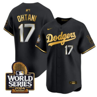 Men's Los Angeles Dodgers #17 Shohei Ohtani Black Gold 2024 World Series Limited Stitched Baseball Jersey