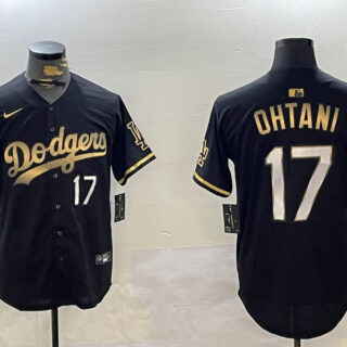 Men's Los Angeles Dodgers #17 Shohei Ohtani Black Gold World Series Champions Cool Base Stitched Baseball Jersey