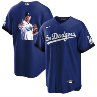 Men's Los Angeles Dodgers #17 Shohei Ohtani Blue Big Logo City Connect Cool Base Stitched Jersey 4