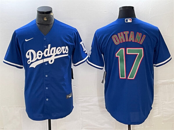 Men's Los Angeles Dodgers #17 Shohei Ohtani Blue Green Cool Base Stitched Baseball Jersey
