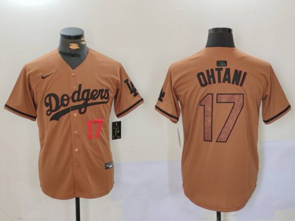Men's Los Angeles Dodgers #17 Shohei Ohtani Brown Cool Base Stitched Baseball Jerseys