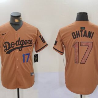 Men's Los Angeles Dodgers #17 Shohei Ohtani Brown Cool Base Stitched Baseball Jerseys