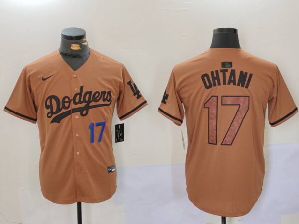 Men's Los Angeles Dodgers #17 Shohei Ohtani Brown Cool Base Stitched Baseball Jerseys