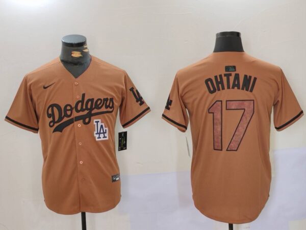 Men's Los Angeles Dodgers #17 Shohei Ohtani Brown Cool Base Stitched Baseball Jerseys